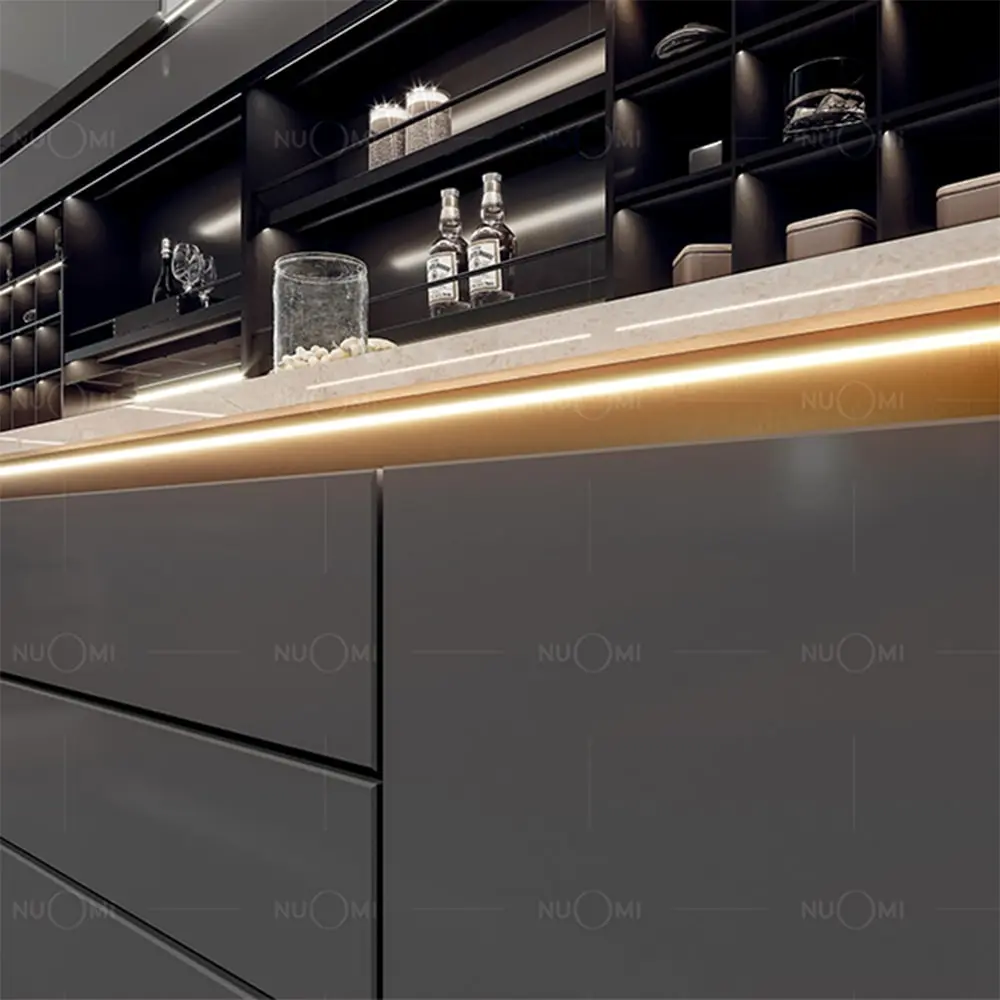 Concealed Handle for dual open base cabinat with light
